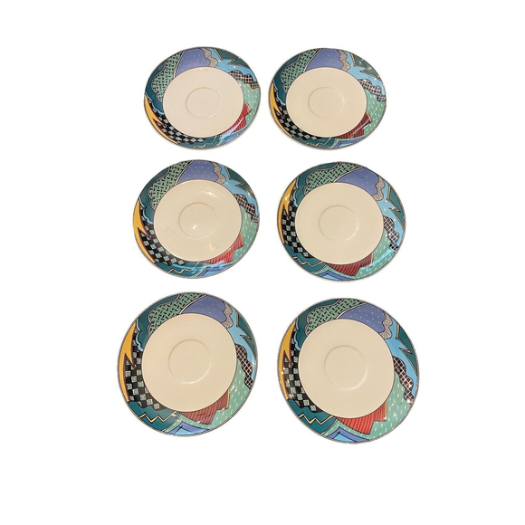 8 Christopher Stuart Optima HK100 Rave Saucers Discontinued Multicolor Rim 6.3in - Picture 3 of 4